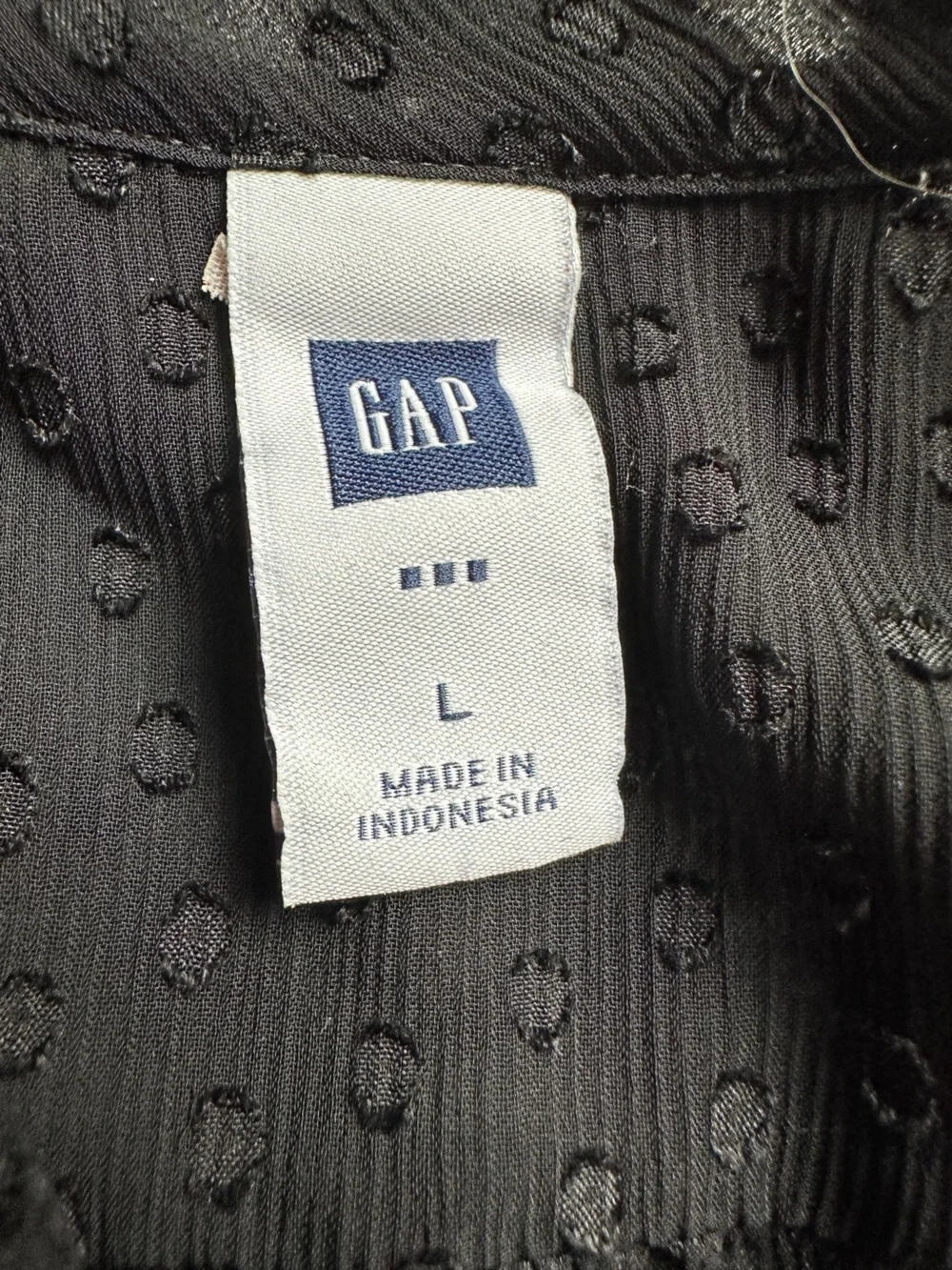 Vintage GAP Factory Black Sheer Swiss Dot Pintuck Tie-Neck Button Up Blouse